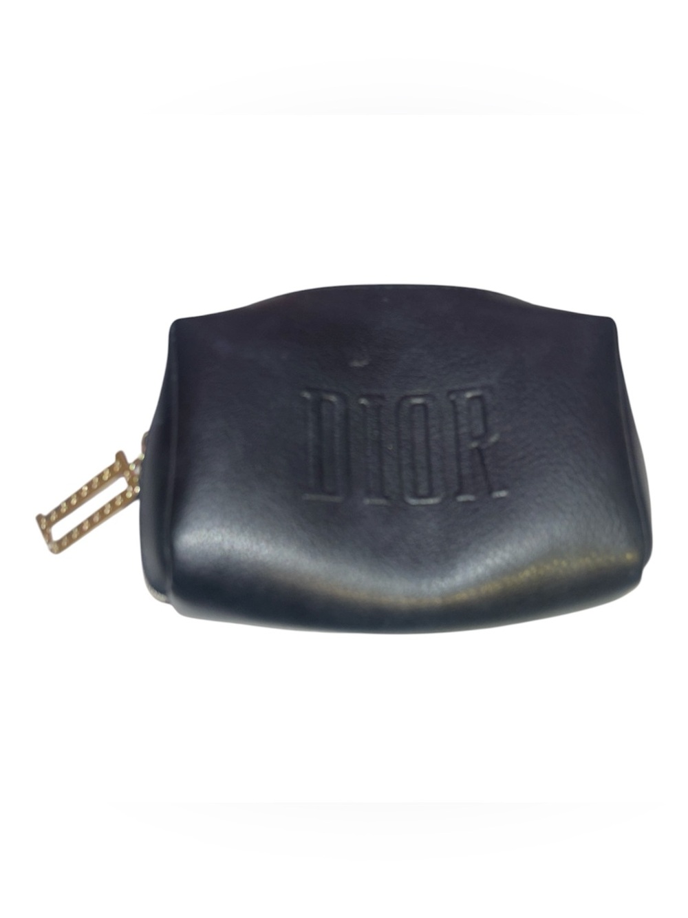 Dior Black Leather Embossed Logo Pouch with Gold-Tone Zip